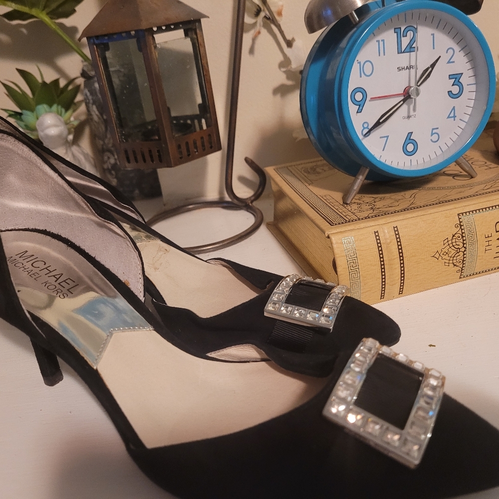 NEW Michael kors black suede buckle heel